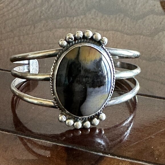 Navajo Southwest Cuff Bracelet 6.25 Sterling Petrified Wood GEM‎ Old Pawn 32.4 g - Picture 2 of 12